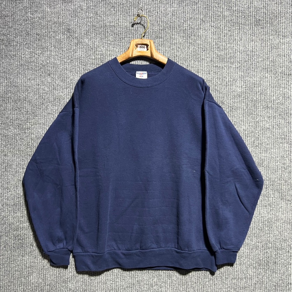 Vintage Jerzees Sweatshirt Mens 2XL Navy Blue Blank Crewneck Made in USA